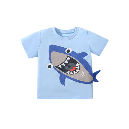 T-shirt da bambino in cotone con stampa squalo