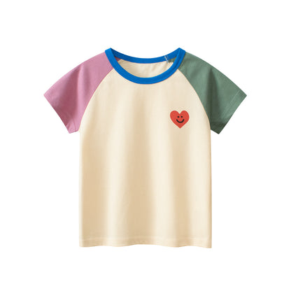 Short-sleeved crew-neck T-shirt in matching cotton