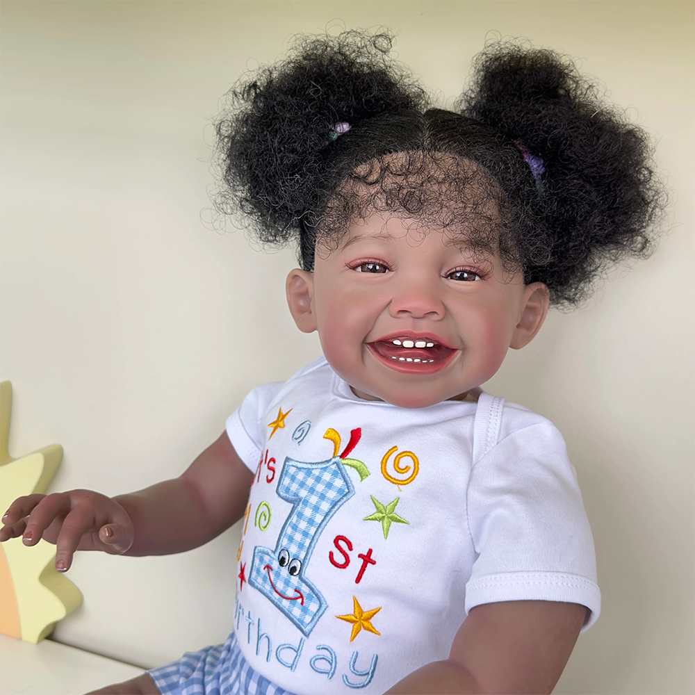 Ella African American Reborn Doll with 60cm Smile and Cloth Body-Mila