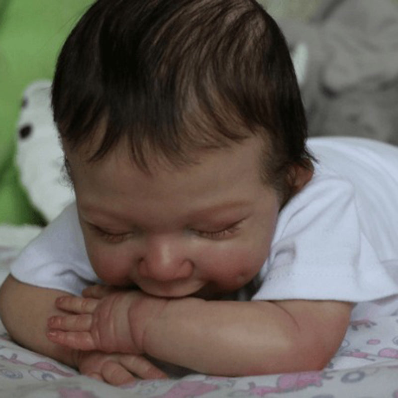 Bambole Reborn da 20 pollici con occhi chiusi e capelli castani maschietti - aprile