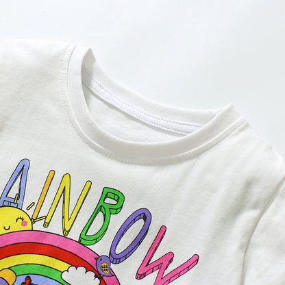 New rainbow style printed children's short sleeve t-shirt