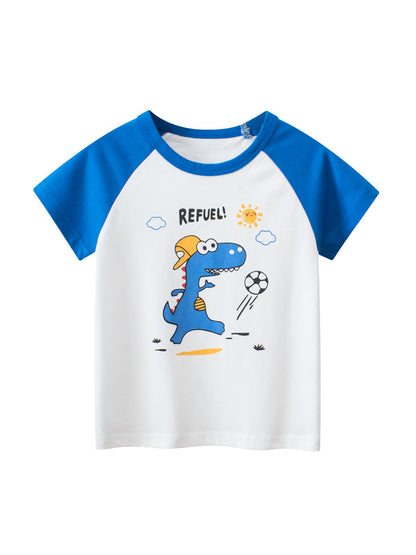 T-shirt a maniche corte color block con dinosauro dei cartoni animati