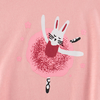 T-shirt a maniche corte con colletto tondo rosa Cartoon Rabbit