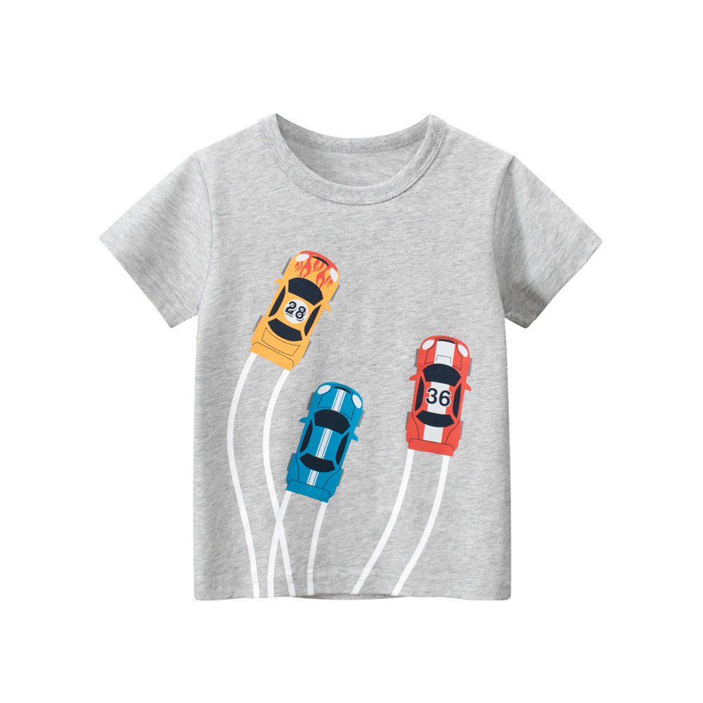 Short-sleeved T-shirt with car print