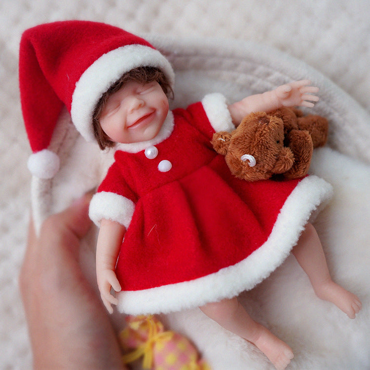 6 inch Mini Reborn Dolls with Closed Eyes with Christmas-April Clothes