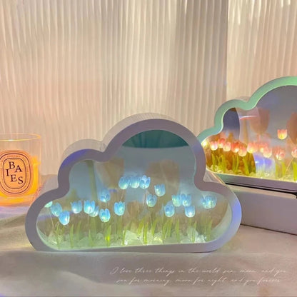 Mirror night light with 20 tulips cloud sea of flowers