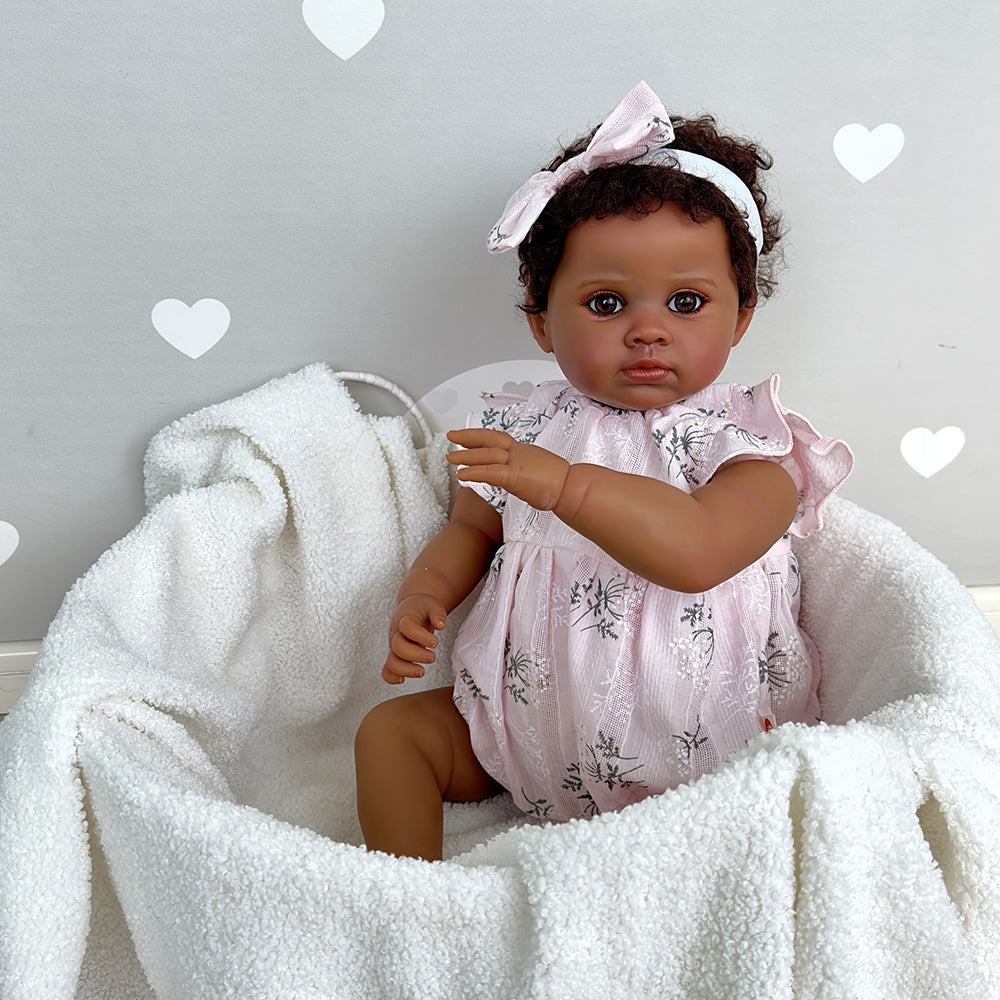 60cm cherry African American reborn doll with open eyes - Cuddly