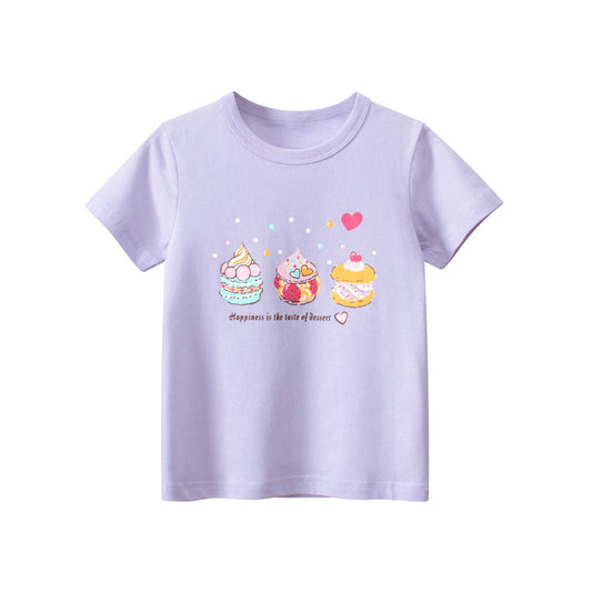 T-shirt viola a maniche corte con fiori di torta