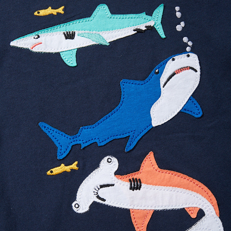 Boys Cartoon Shark Short Sleeve T-Shirt