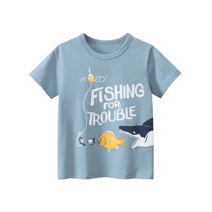 T-shirt a maniche corte per bambini con lettere di pesci dell'oceano