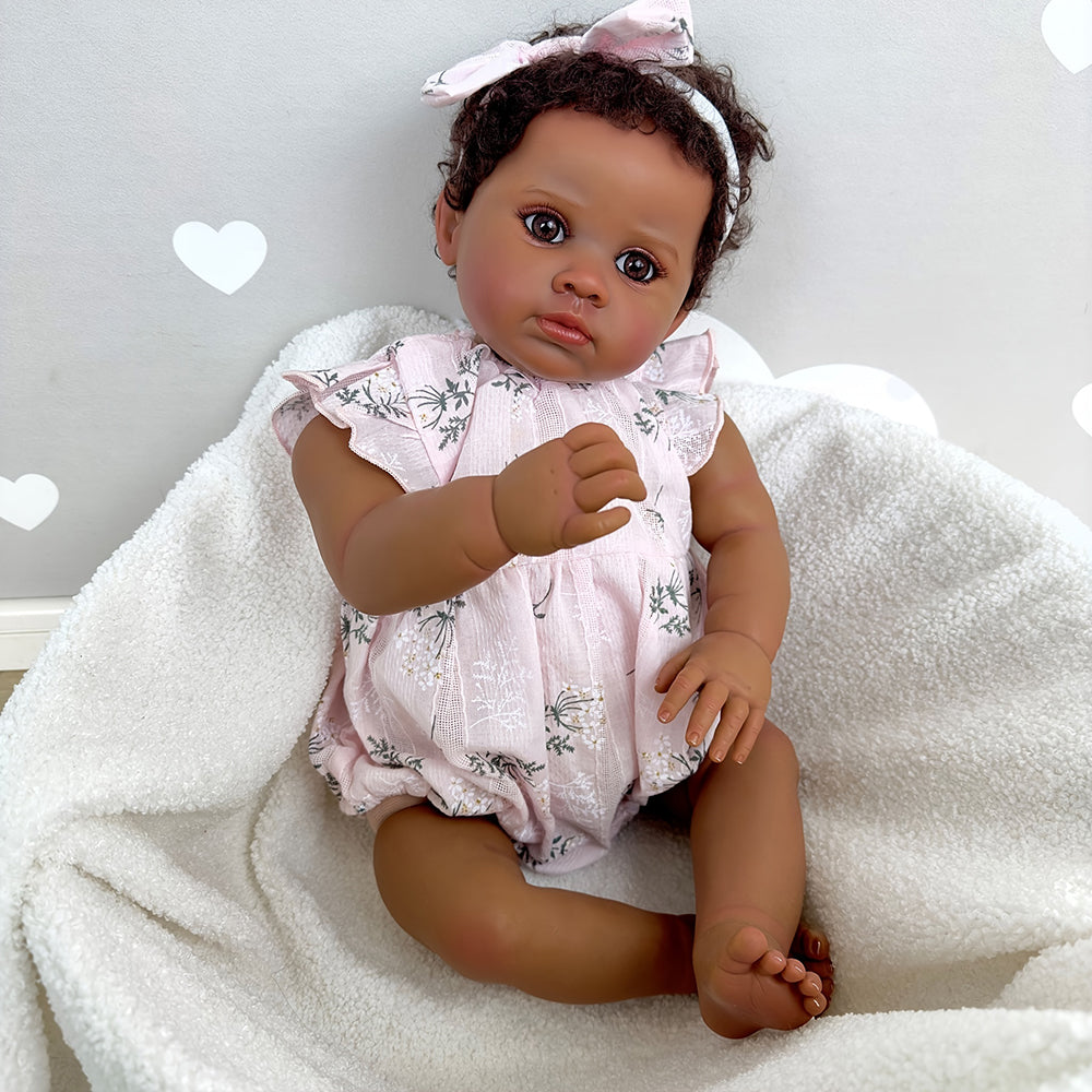 60cm cherry African American reborn doll with open eyes - Cuddly