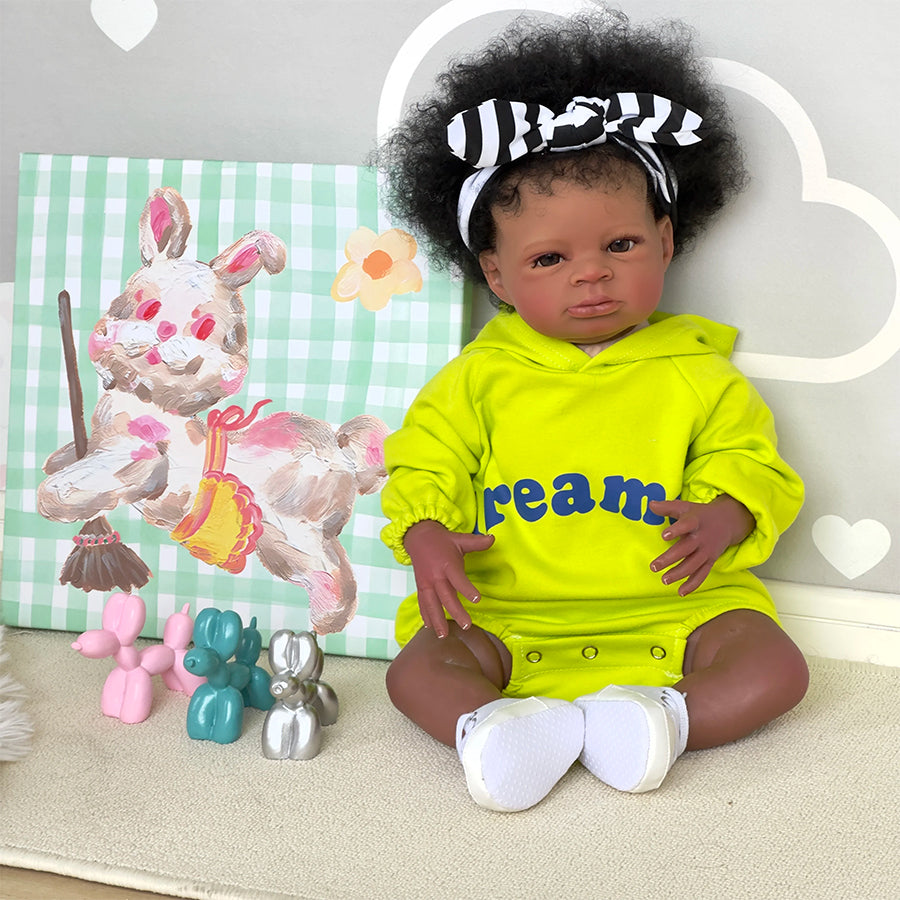 20 Inches Open Eyes Curly Hair African American Reborn Doll-Lanny