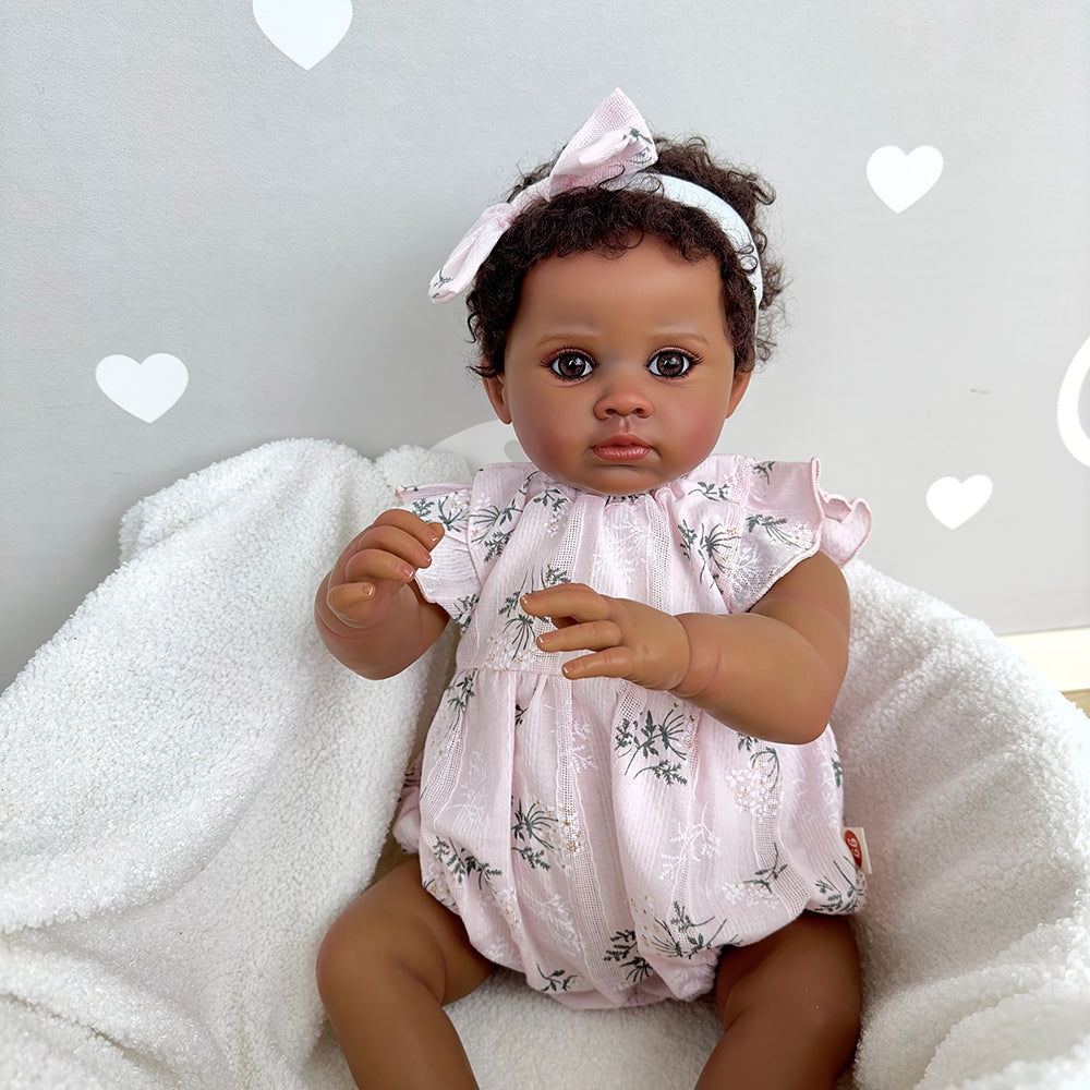 60cm cherry African American reborn doll with open eyes - Cuddly