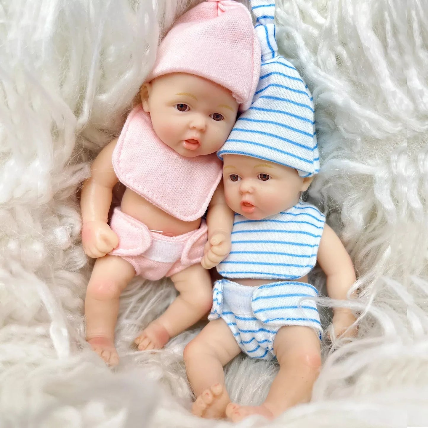 6 inches Open Eyes Full Silicone Mini Reborn Doll Twins