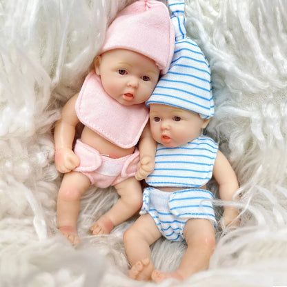 6 inches Open Eyes Full Silicone Mini Reborn Doll Twins