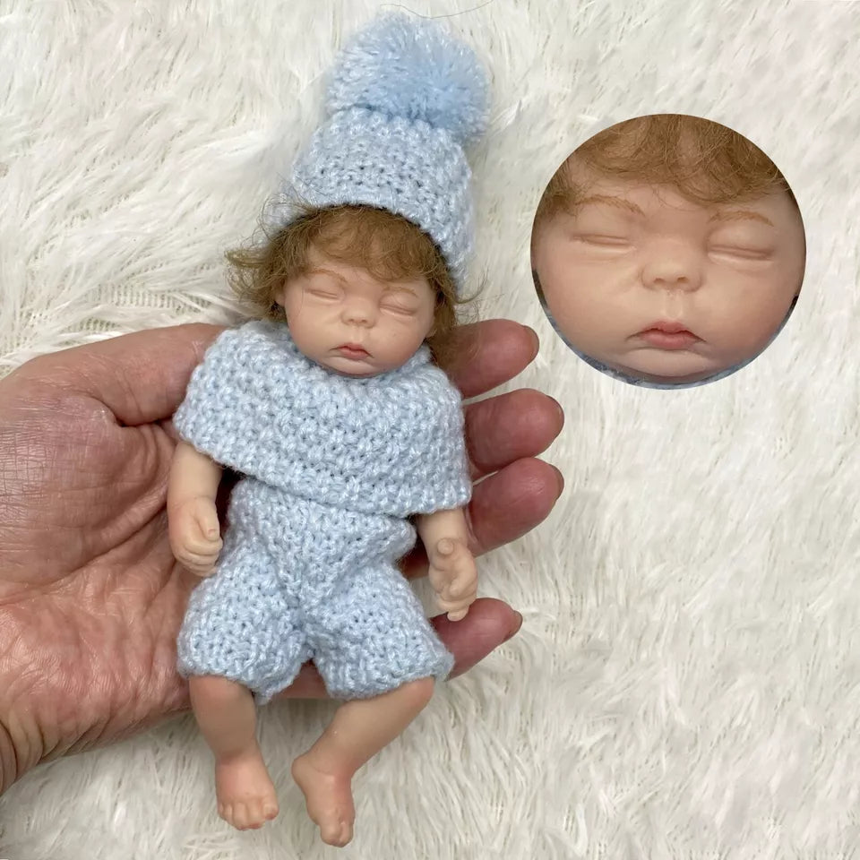 6 inches Closed Eyes Short Hair Mini Full Silicone Reborn Doll Girl