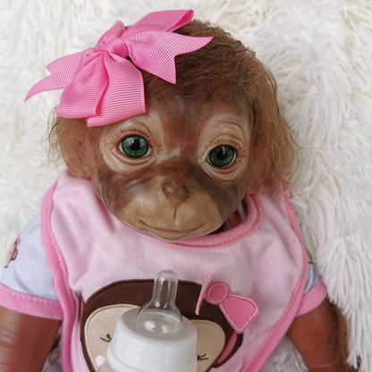 Reborn Baby Monkey Doll with Pink Flower 20 inch