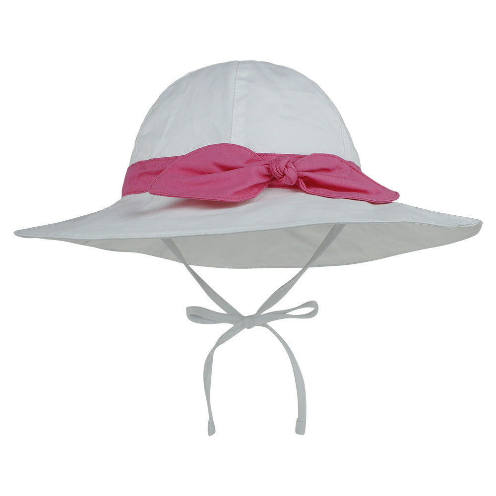 Kids Wide Brim Sun Visor Hat with Floral Bow