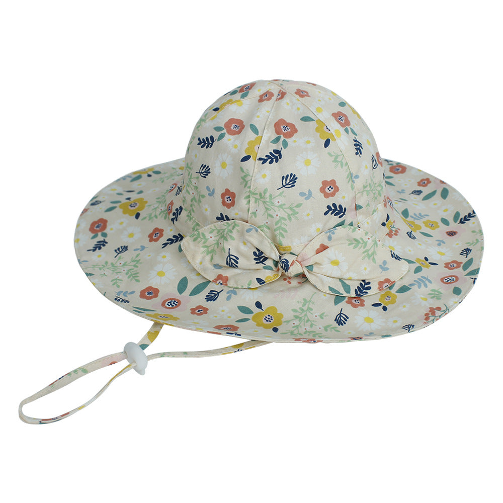 Kids Wide Brim Sun Visor Hat with Floral Bow