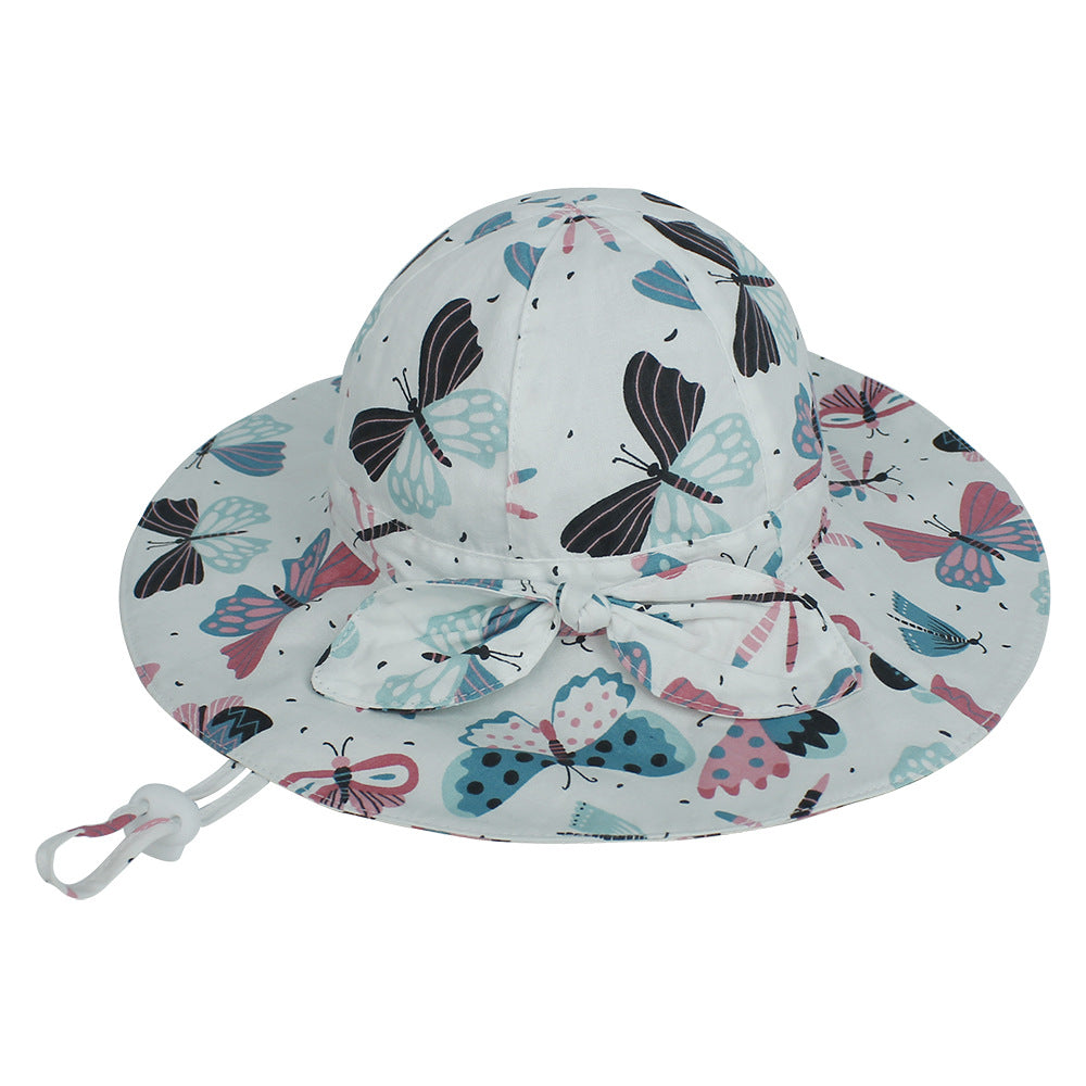 Kids Wide Brim Sun Visor Hat with Floral Bow