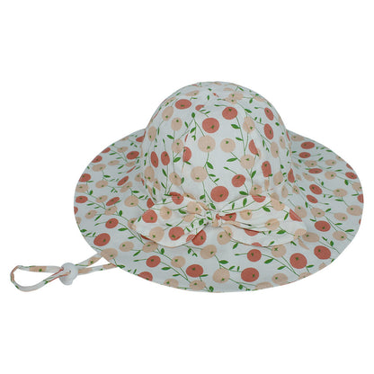 Kids Wide Brim Sun Visor Hat with Floral Bow