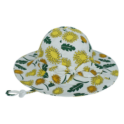 Kids Wide Brim Sun Visor Hat with Floral Bow