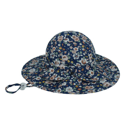 Kids Wide Brim Sun Visor Hat with Floral Bow