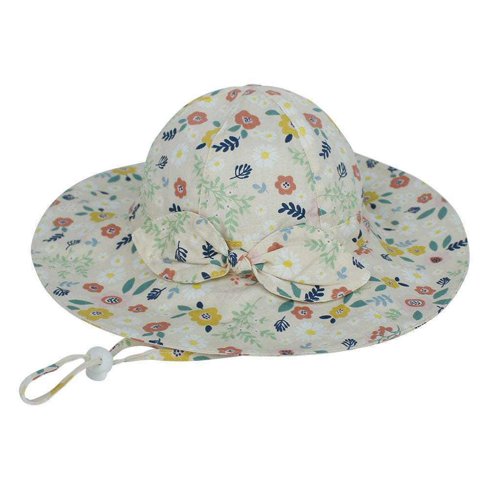 Cappello con visiera parasole per bambini a tesa larga con fiocco floreale