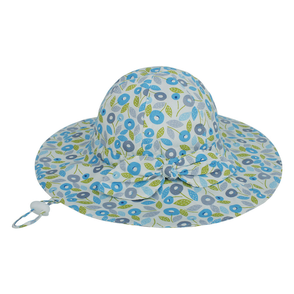 Kids Wide Brim Sun Visor Hat with Floral Bow