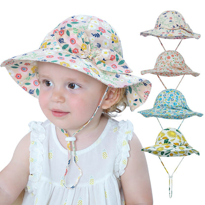 Kids Wide Brim Sun Visor Hat with Floral Bow