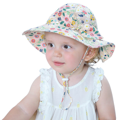 Kids Wide Brim Sun Visor Hat with Floral Bow