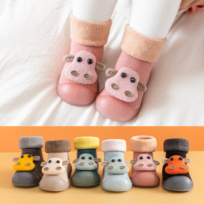 Warm cartoon cattle soft sole baby shoes