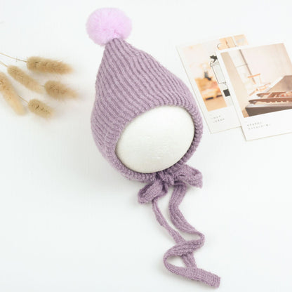 Multicolored rabbit fur ball hat