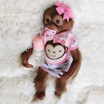 Reborn Baby Monkey Doll with Pink Flower 20 inch