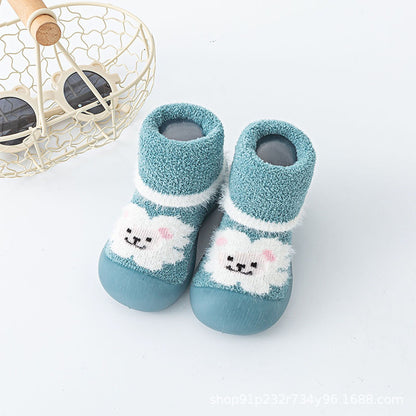 Warm cartoon animal soft sole baby shoes