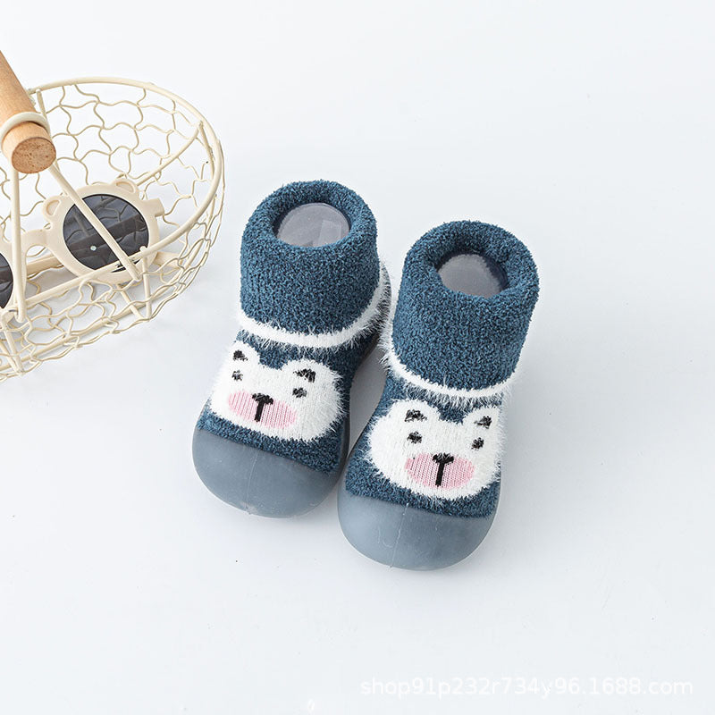 Warm cartoon animal soft sole baby shoes