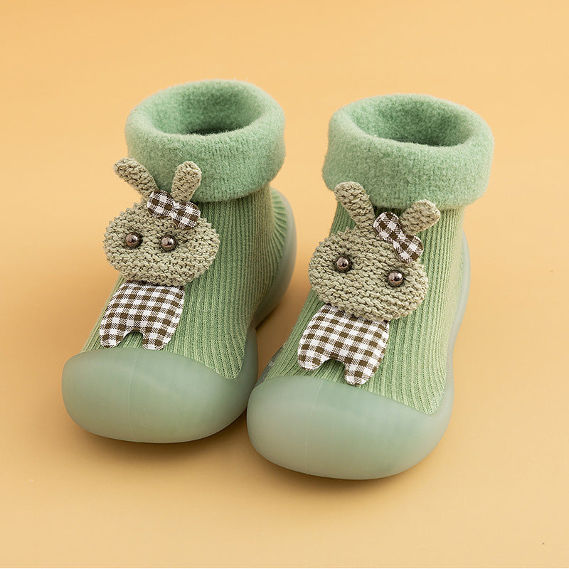 Warm cartoon rabbit soft sole baby shoes