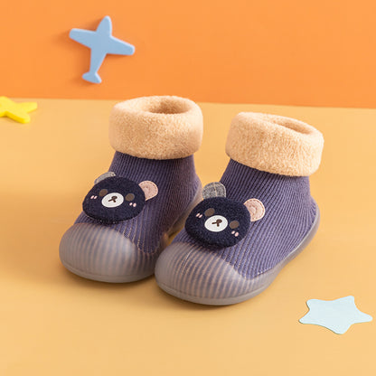 Warm cartoon bear soft sole baby shoes