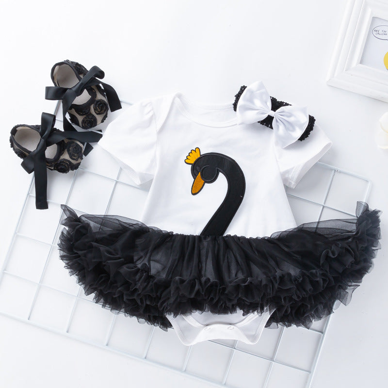 white black swan short sleeve onesie dress for dolls 50-55cm