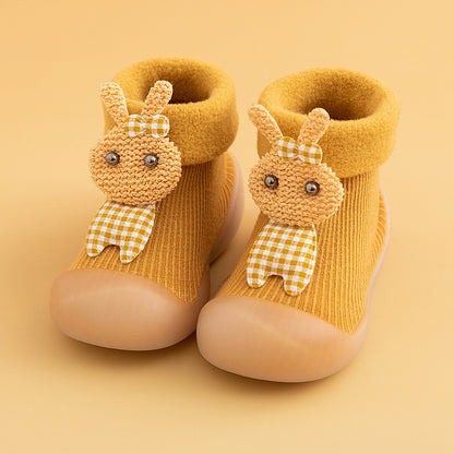 Warm cartoon rabbit soft sole baby shoes