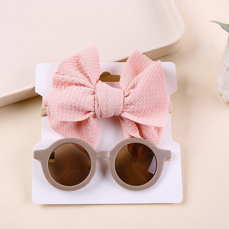 Two-piece set of sunglasses with bow nylon band