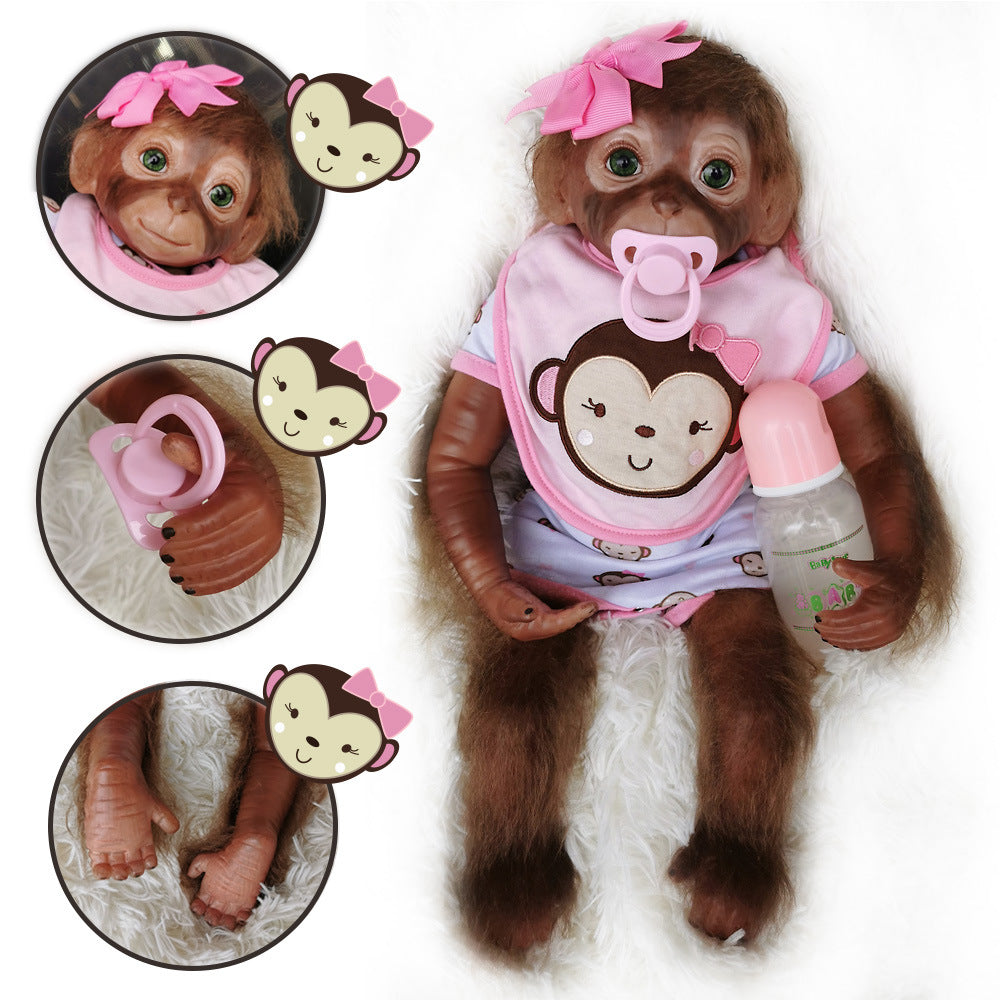 Reborn Baby Monkey Doll with Pink Flower 20 inch