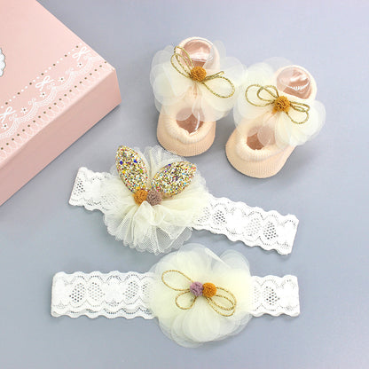 3 piece set of cute bunny ear headbands and socks