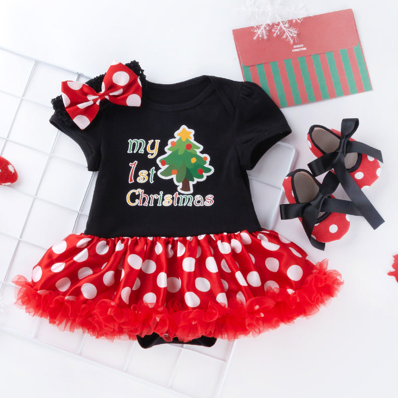 Cute Christmas Polka Dot Dress in 3 Pieces for 21-23 Inch Reborn Dolls