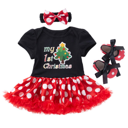 Cute Christmas Polka Dot Dress in 3 Pieces for 21-23 Inch Reborn Dolls