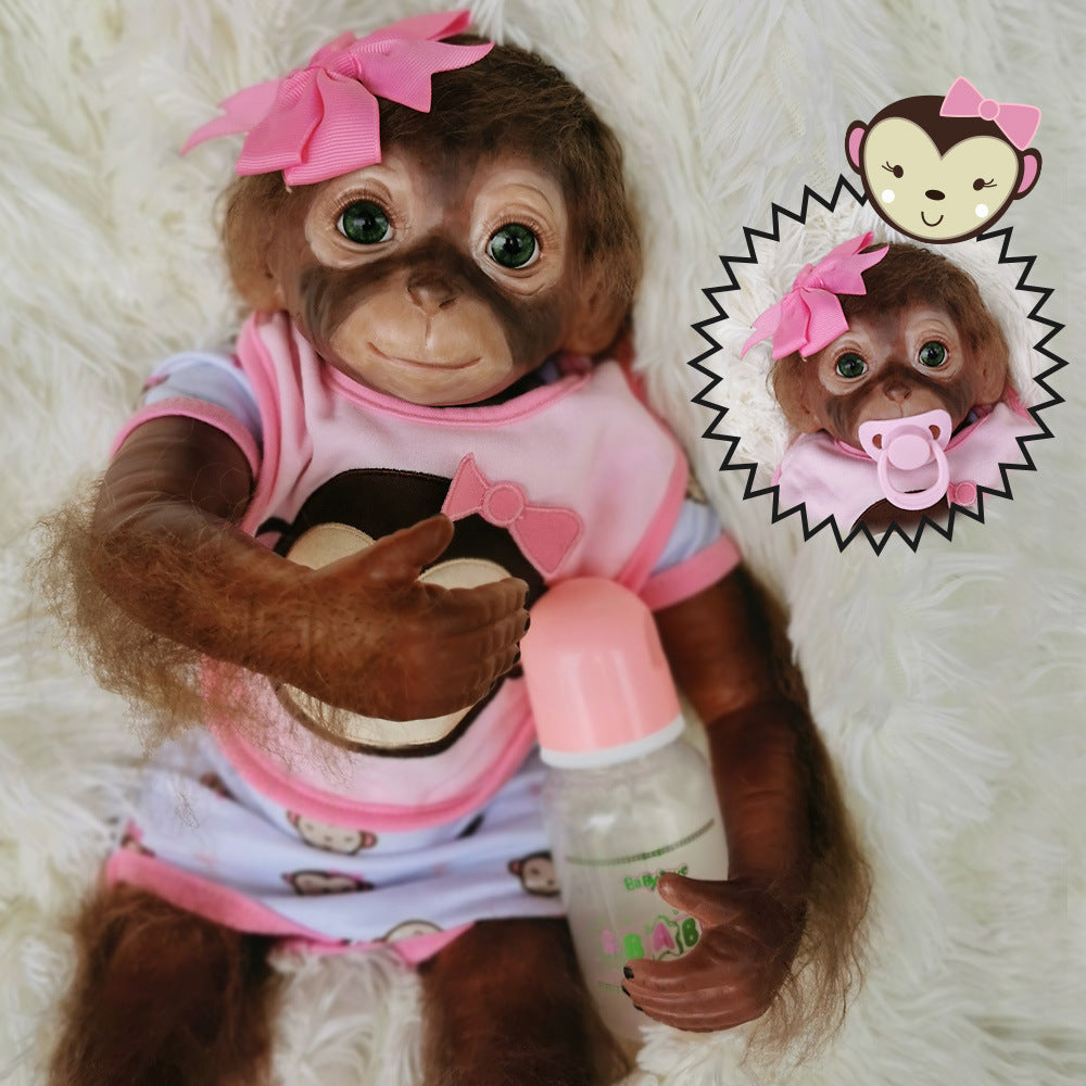 Reborn Baby Monkey Doll with Pink Flower 20 inch