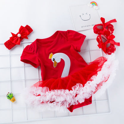 red white swan short sleeve onesie dress for 50-55cm dolls