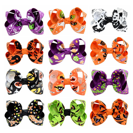 Halloween cartoon printed bow hairpin