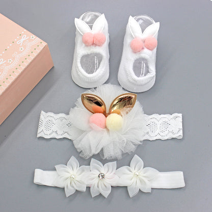 3 piece set of cute bunny ear headbands and socks