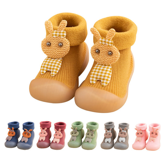 Warm cartoon rabbit soft sole baby shoes